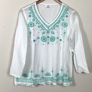 Mint green floral embroidered cotton tunic